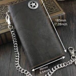 Vintage leather biker wallet with chain NEW
